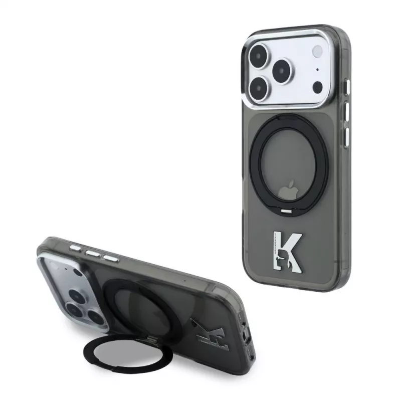 Capa MagSafe Karl Lagerfeld IML Ring Stand 360 Kameo Metal para iPhone 18 Pro Max / 17 Pro Max - preta