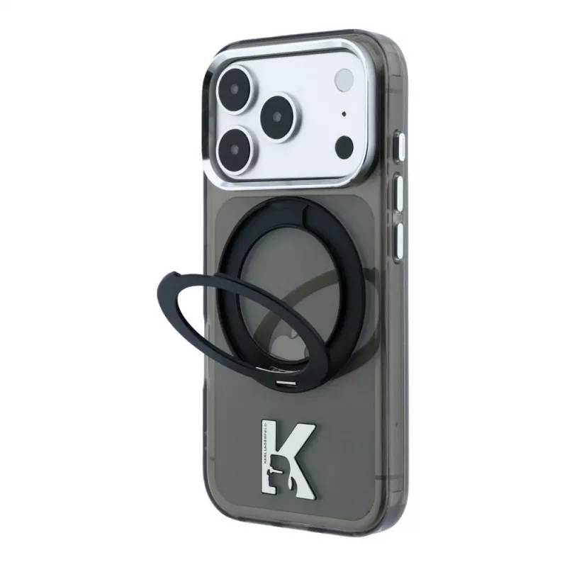 Capa MagSafe Karl Lagerfeld IML Ring Stand 360 Kameo Metal para iPhone 18 Pro Max / 17 Pro Max - preta