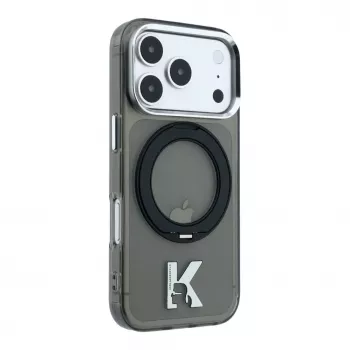 Capa MagSafe Karl Lagerfeld IML Ring Stand 360 Kameo Metal para iPhone 18 Pro Max / 17 Pro Max - preta