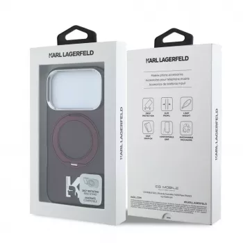 Capa MagSafe Karl Lagerfeld IML Ring Stand 360 Kameo Metal para iPhone 18 Pro Max / 17 Pro Max Borgonha