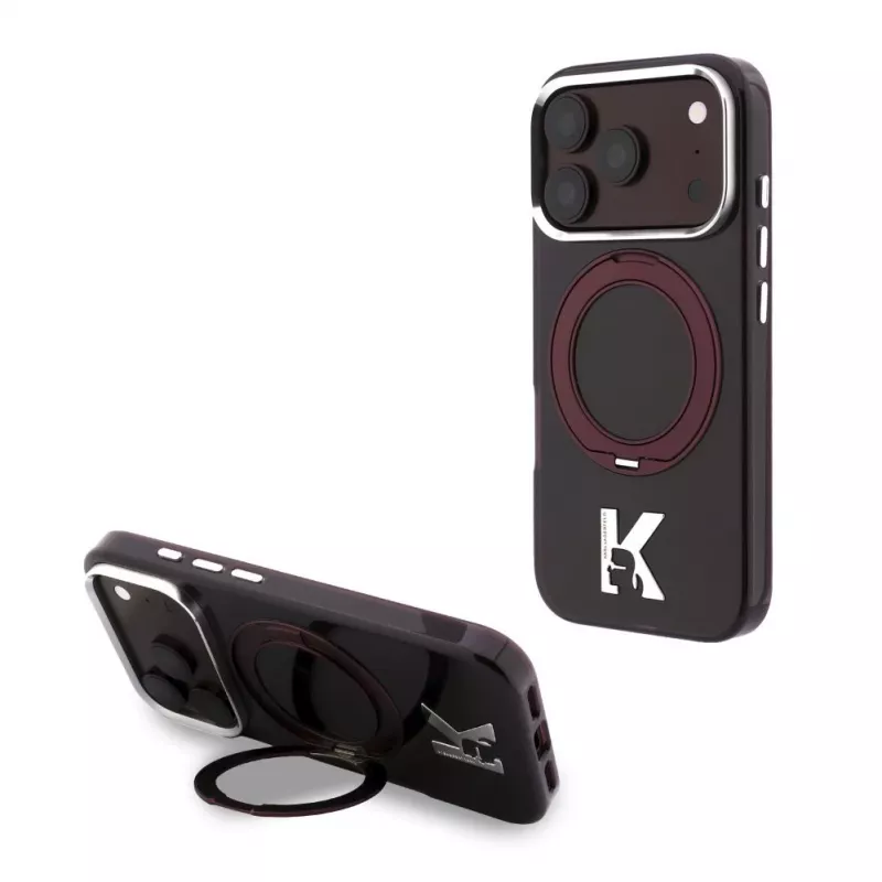 Capa MagSafe Karl Lagerfeld IML Ring Stand 360 Kameo Metal para iPhone 18 Pro Max / 17 Pro Max Borgonha
