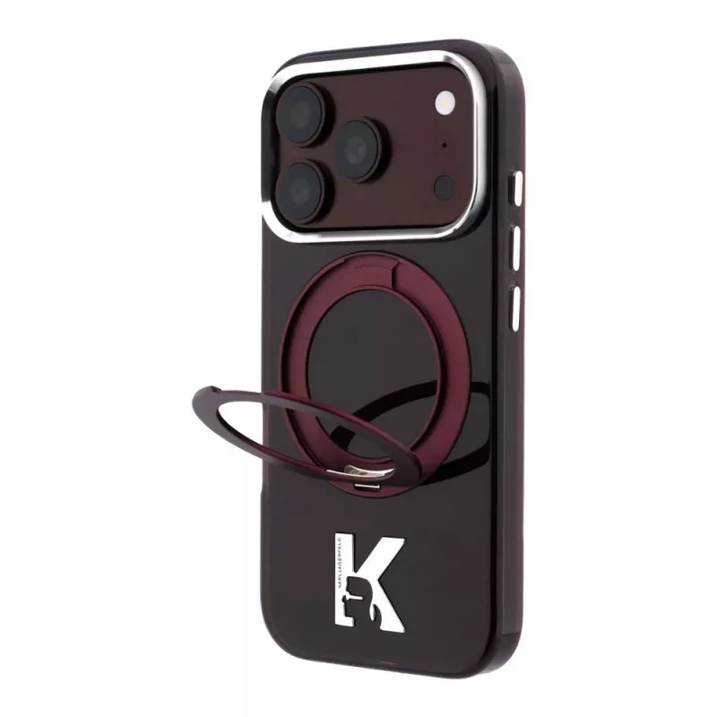 Capa MagSafe Karl Lagerfeld IML Ring Stand 360 Kameo Metal para iPhone 18 Pro Max / 17 Pro Max Borgonha