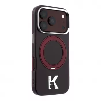 Capa MagSafe Karl Lagerfeld IML Ring Stand 360 Kameo Metal para iPhone 18 Pro Max / 17 Pro Max Borgonha