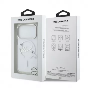 Karl Lagerfeld IML Karl Script Logo MagSafe Capa rígida para Apple iPhone 18 Pro, transparente