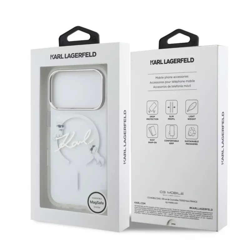 Karl Lagerfeld IML Karl Script Logo MagSafe Capa rígida para Apple iPhone 18 Pro, transparente