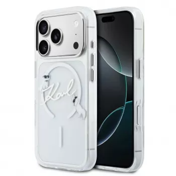 Karl Lagerfeld IML Karl Script Logo MagSafe Capa rígida para Apple iPhone 18 Pro, transparente