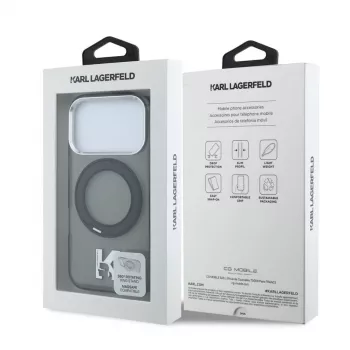 Capa MagSafe Karl Lagerfeld IML Ring Stand 360 Kameo Metal para iPhone 18 Pro / 17 Pro - Preto