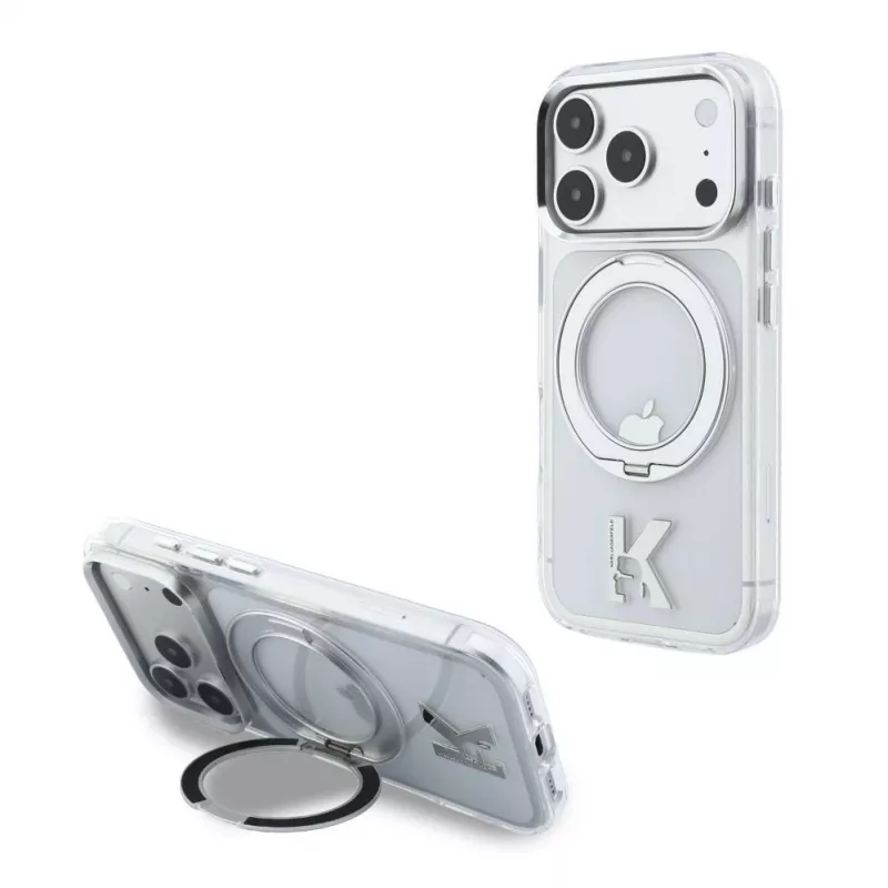 Capa Transparente MagSafe Karl Lagerfeld IML Ring Stand 360 Kameo Metal para iPhone 18 Pro Max / 17 Pro Max