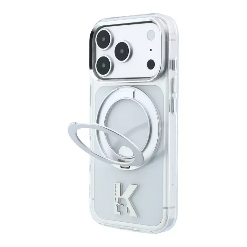 Capa Transparente MagSafe Karl Lagerfeld IML Ring Stand 360 Kameo Metal para iPhone 18 Pro Max / 17 Pro Max