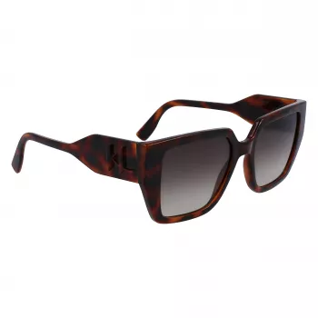 KARL LAGERFELD KL6098SN-240 Óculos de sol quadrados em acetato para mulher - Armação castanha Havana, lentes castanhas degradê - 52/19/140 mm