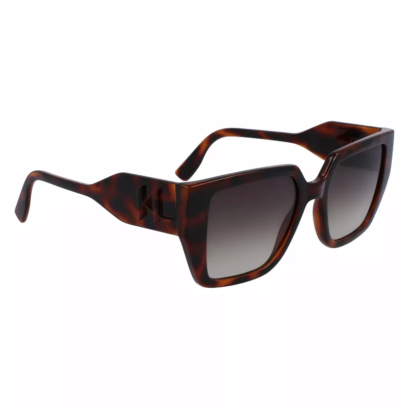 KARL LAGERFELD KL6098SN-240 Óculos de sol quadrados em acetato para mulher - Armação castanha Havana, lentes castanhas degradê - 52/19/140 mm