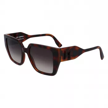 KARL LAGERFELD KL6098SN-240 Óculos de sol quadrados em acetato para mulher - Armação castanha Havana, lentes castanhas degradê - 52/19/140 mm
