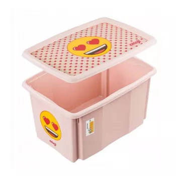 keeeper Caixa com tampa 45L Karolina «Emoji Hearts» 55,5x40x30cm rosa