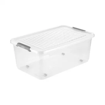 Caixa com tampa e rodas keeeper clipbox Leo 59x38x24cm 37L transparente