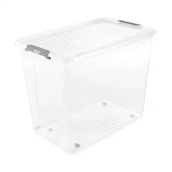 keeeper Caixa com tampa sobre rodas clipbox Leo 59x38x47cm 74L transparente