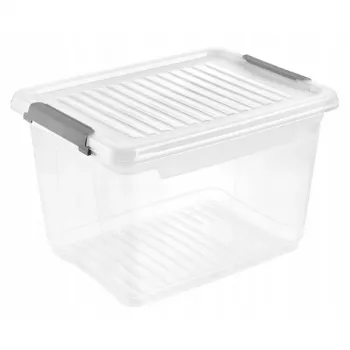 keeeper Clipbox Leonie caixa de arrumação com tampa de clipe, 16,6 L, transparente, 37,5 x 28,5 x 23,5 cm