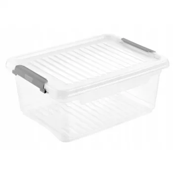 keeeper Clipbox Leonie caixa de arrumação com tampa, 11,4 L, transparente, empilhável, apta para alimentos, sem BPA, fecho de clipe, 37,5 x 28,5 x 16 cm