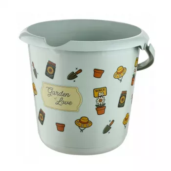 keeeper balde Deco 10L Ilvie Garden, redondo, Ø30 x 28 cm, Soft Green com estampa, plástico, pega metálica oscilante