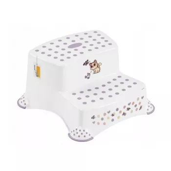 keeeper kids banco de dois degraus Igor Cats, branco com motivo de gatos, 40x37x21 cm, carga máx. 120 kg, pés antiderrapantes
