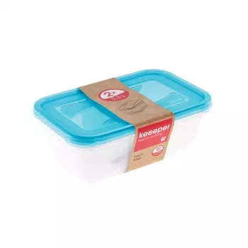 keeeper conjunto de 2 recipientes de armazenamento retangulares 3,3L Fredo Fresh transparente/azul-claro