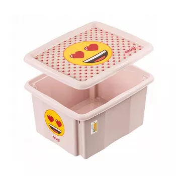 keeeper Caixa de arrumação com tampa 24L Karolina „Emoji Hearts“ 42,5x35,5x22,5 cm rosa