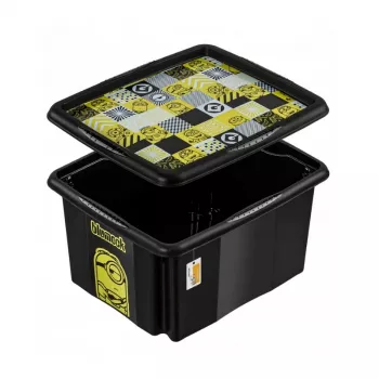 keeeper Caixa de arrumação com tampa 24L Karolina Minions Mosaic, preta, 42,5 x 35,5 x 22,5 cm