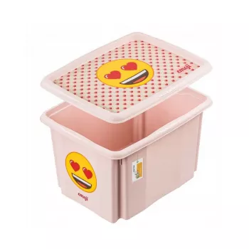 keeeper Caixa de arrumação com tampa 30L Karolina „Emoji Hearts“ 45x35x27cm rosa