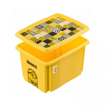 keeeper Caixa de arrumação com tampa 30L Karolina „Minions Mosaik“ 45x35x27cm amarela