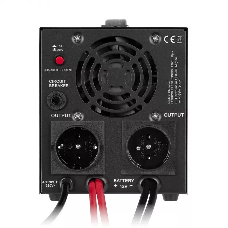 Inversor de onda sinusoidal pura com função de carregamento KEMOT PROsinus-1000, 12V 230V 1000VA/700W, preto