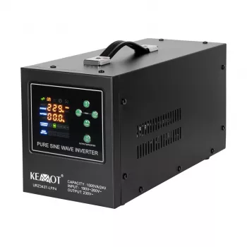 Inversor de onda sinusoidal pura KEMOT PROsinus-1500/24-LFP4 com função UPS 1500VA/1050W 24V DC para 230V AC com carregador de bateria