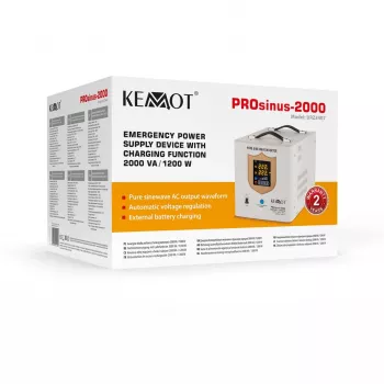 KEMOT PROsinus-2000 Alimentação de emergência – Inversor de onda sinusoidal pura com função de carregamento 12V, 230V, 2000VA/1200W
