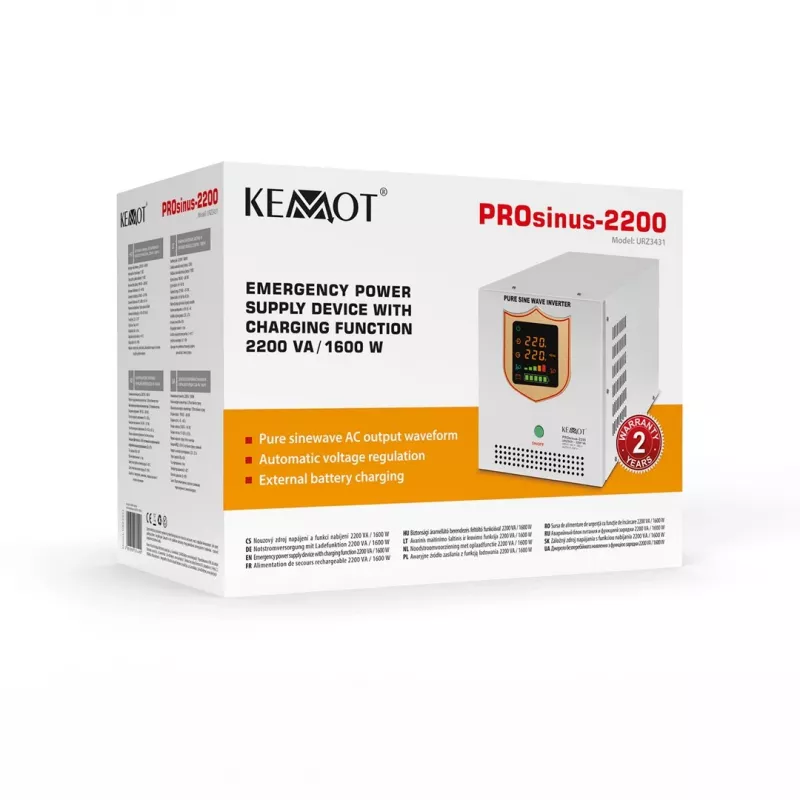 KEMOT PROsinus-2200 Inversor de onda sinusoidal pura com função de carregamento 12V, 230V, 2200VA/1600W