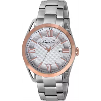 Relógio de quartzo analógico de homem KENNETH COLE IKC9373 42mm mostrador preto bracelete de pele genuína