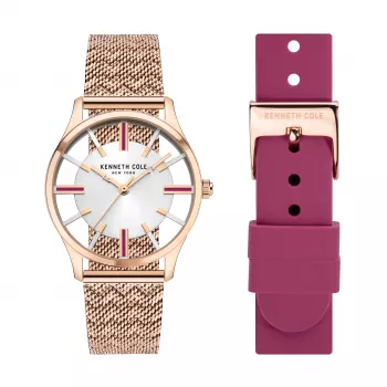 Relógio analógico de quartzo de mulher Kenneth Cole KCWLG2124002 34,5mm prateado malha de aço inoxidável