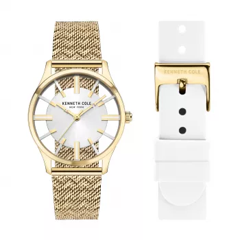KENNETH COLE relógio de senhora analógico de quartzo KCWLG2124003 34,5mm caixa de aço inoxidável mostrador branco bracelete de pele preta
