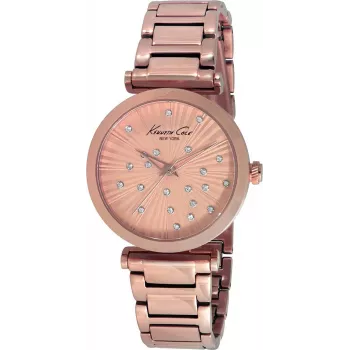 KENNETH COLE Relógio para mulher IKC0019 35mm Pulseira de malha em aço inoxidável tom ouro rosa