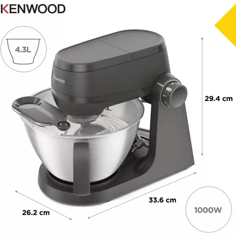 Kenwood KHC30.045GY 1000 W robot de cozinha com taça de 4,3 L, aço inoxidável, cinzento