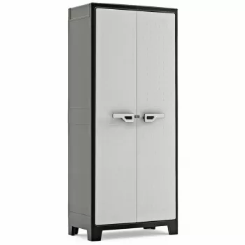 Armário de ferramentas Keter Titan 80x44x182 cm cinzento escuro/preto armário de arrumação em resina de polipropileno de alta resistência com 4 prateleiras ajustáveis, portas duplas com fecho, resistente às intempéries, para interior e exterior