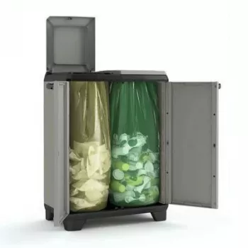 KETER Contentor de Separação de Resíduos Split Planet 60L com Pedal 2x30L Compartimentos Antracite/Cinzento