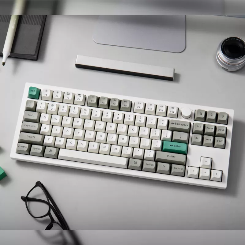 Teclado Keychron Q3 Max 80% totalmente montado com botão rotativo, switches vermelhos, teclado sem fios Hot-Swap Gateron Jupiter RGB - Shell White
