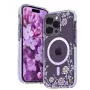 Capa MagSafe Kingxbar para Apple iPhone 14 Pro com Estampa de Peónias Flora Series Lilás