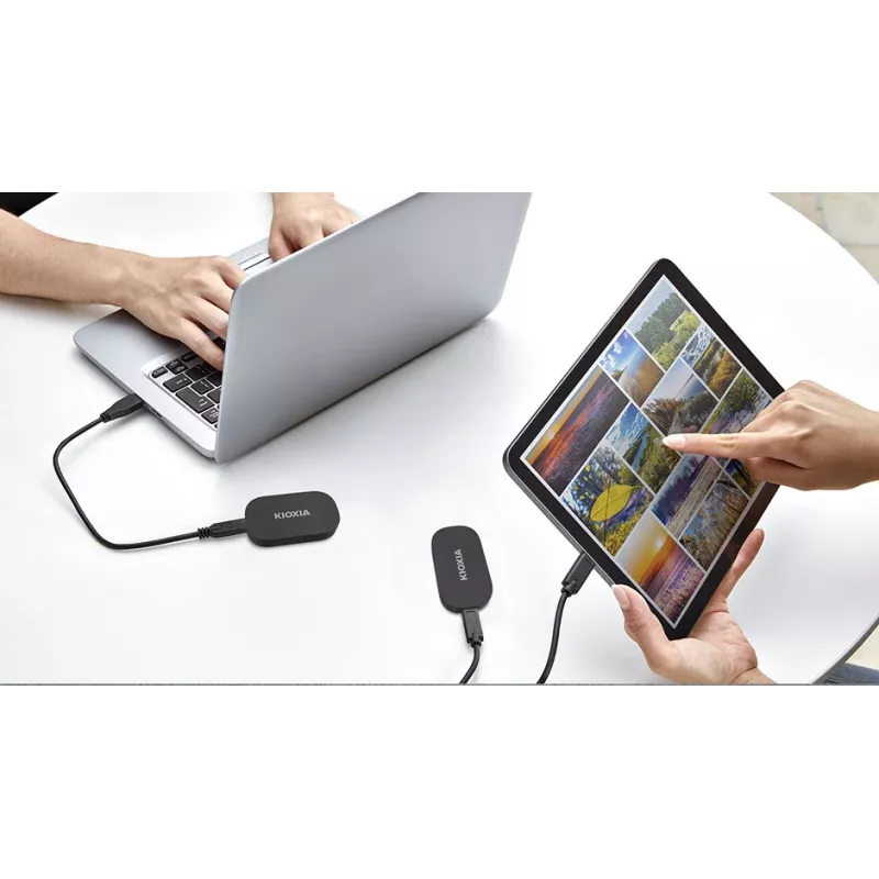 KIOXIA EXCERIA PLUS G2 500GB SSD externo portátil USB 3.2 Gen 2 USB-C encriptação de hardware AES de 256 bits TCG Opal 2.01