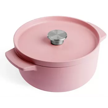 Assadeira de ferro fundido com tampa KitchenAid 22 cm, rosa