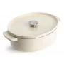 Assadeira de ferro fundido com tampa KitchenAid 30 cm, oval, creme de amêndoa