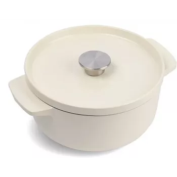Assadeira de ferro fundido com tampa KitchenAid 22 cm, creme de amêndoa