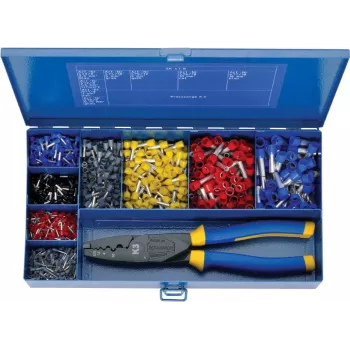 Conjunto de pinças de cravar Klauke SK47B com corta-cabos, terminais isolados, mecanismo de catraca, azul/amarelo