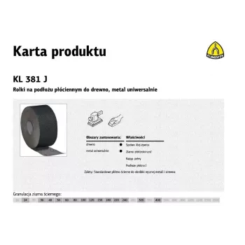 Rolo de lixa em tecido Klingspor KL 381 J, 150 mm, P36, 30 m
