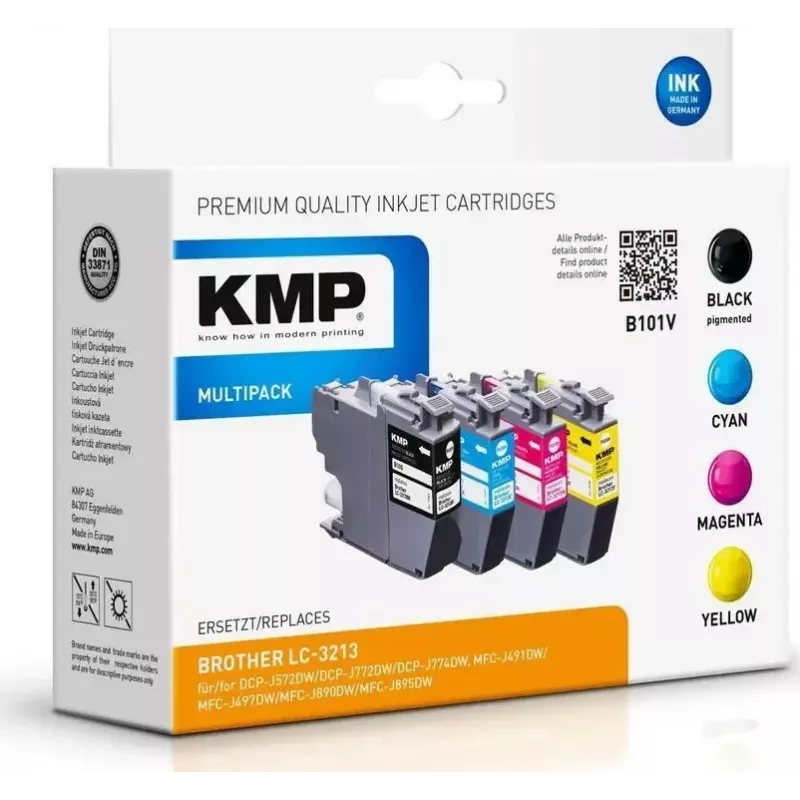 Conjunto de tinteiros remanufaturados KMP B100V para Brother LC-3213 - preto, ciano, magenta, amarelo (pack de 4, 4x400 páginas)