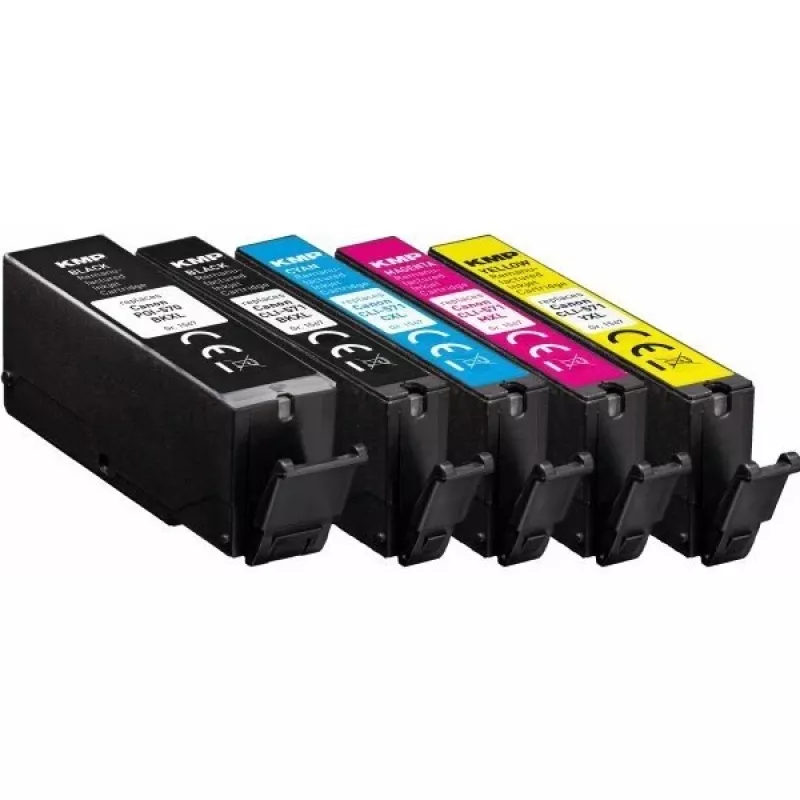 Conjunto de Cartuchos de Tinta Compatíveis KMP para Canon PGI-570XL PGBK, CLI-571XL BK/C/M/Y, pack de 5, Alta Capacidade, Recondicionados