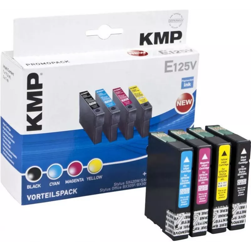 KMP E125V Tinteiros compatíveis pack de 3 – ciano, magenta, amarelo para Epson Stylus SX230, SX235, SX430, SX438, WorkForce WF-3520, WF-3530, WF-3540, WF-7015, WF-7515, WF-7525 1617,4050